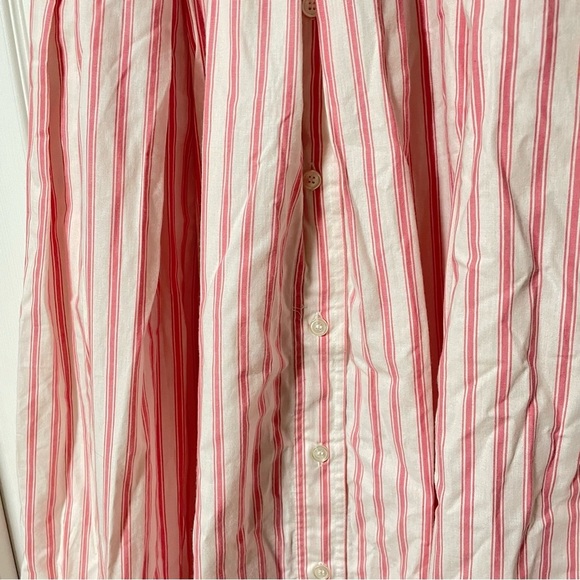 ❌soldVintage 100% Cotton Button Down A-line Striped Midi Skirt by LizSport - Picture 4 of 8